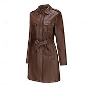 cheap Winter Coats-Women&#039;s Coat Windproof Comfortable Pocket Full Zip Fashion Street Style Plain Outdoor Casual Daily Long Turndown Regular Fit Long Sleeve Outerwear Black Burgundy Camel Fall Winter