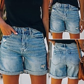 billige Denim shorts-Dame Shorts Fritid Komfort Kort Naturlig عادي Lomme Utskjæring comfy Sport &amp; Utendørs Fritid / hverdag Blå Sommer Normal
