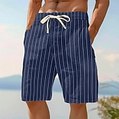 economico Vacanza-Per uomo Shorts Shorts di Lino Pantaloncini Estivi Shorts da Spiaggia Elastico in vita Coulisse A righe Comodità Traspirante Lunghezza al ginocchio All&#039;aperto Casuale Quotidiano Vacanza Moda Nero
