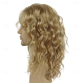 voordelige Historische pruiken-20 inch 80s rockpruiken voor mannen en vrouwen pruik lange blonde pruik met pony 1980s kostuum halloween blonde krullende golvende pruiken mullet rocker disco punk stijl