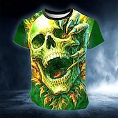voordelige schedel &amp; botten-Halloween Voor heren Doodskoppen 3D Print 3D T-shirt Korte mouw T-shirt 3D-afdrukken Strakke ronde hals Overhemd overdreven Ontwerper 3D Feest Straat Casual Rood blauw Groen Zomer Lente Alle seizoenen