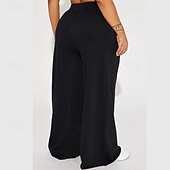 abordables pierna ancha y cintura alta-Mujer Perneras anchas Chinos Casual Medio corto Cintura Media Plano Perneras anchas Cintura elástica Confortable Transpirabilidad Deporte Casual Diario Negro Amarillo Rosa Vino Primavera Otoño Holgado