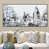 abordables Peintures paysages-Peinture à l&#039;huile faite à la main sur toile, décoration murale moderne abstraite, paysage architectural noir et blanc pour salon, décoration d&#039;intérieur, peinture roulée sans cadre, non tendue