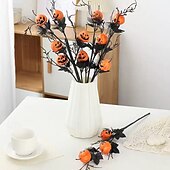 economico Corone di Halloween e Decorazioni Floreali-4 mazzi di fiori artificiali di zucca di Halloween, bouquet di zucca finta da 18,5 pollici in stile gotico misterioso e unico per decorazioni per la casa, decorazioni per feste a tema e decorazioni da