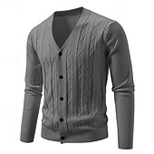 cheap Men&#039;s Cardigan Sweater-Men&#039;s Cardigan Sweater Cropped  Sweater Knit Sweater Ribbed Knit Regular Tops Buttons Jacquard Plain V Neck Fashion Classic Vacation Daily Wear Clothing Apparel Fall Winter Black Navy Blue S M L