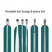 お買い得  パーソナルケアと健康-耳垢クリーナーツールセット ステンレススチール製耳かきキット スパイラルスプリングチップ付き 6個の再利用可能な耳掃除ツールで安全な家庭での耳のケア