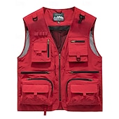 abordables Vestes-Homme Gilet de pêche Gilet multifonctionnel Sans manches Veste Extérieur Léger Respirant Fermeture éclair Polyester Noir Blanche Vert Véronèse Chasse Pêche Escalade