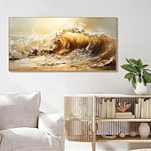 baratos Landscape Paintings-Handmade Oil Painting Wall Art Decoration Modern Abstract Sea Wave for Living Room Home Decor Stretched Frame Hanging Painting/Rolled Canvas (No Frame)