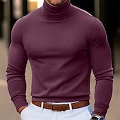 preiswerte Basic-T-Shirts-Herren T-Shirt Langarmshirt Falscher Rollkragen Langarm Rollkragen Stapelhals Herbst Winter Frühling &amp; Herbst Einfarbig Täglich Lässig Streetstyle Stehkragen Rein Formell Outdoor Straße Hellblau