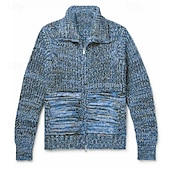 economico Maglioni Cardigan da uomo-Per uomo Felpa Cardigan A Coste Maglia Top Regolari Lavorato a maglia Semplice Colletto ripiegato Vacanza Moda Casuale Abbigliamento quotidiano Abbigliamento Primavera &amp; Autunno Nero Rosso M L XL