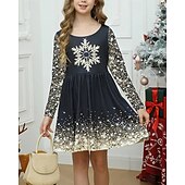 abordables Robe Vision Brillante 3D-FILLE 3D Motif de flocon de neige Robe manche longue Été Printemps Vacances Quotidien Fête Princesse Beau Doux Enfants 4-12 ans Robe Décontractée Robe trapèze Mi-long Coupe régulière