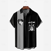 halpa Musiikki ja kitarat-Miesten Hallituksen jäsenet Raidoitettu Kitara Paita Kesä paita Button Up paita Lyhythihainen Vintage retro ulko- Loma Arkikäyttö Kesä Kevät Sänkyjen avaus 3D-tulostus kauluspaidat Edessä yksi tasku