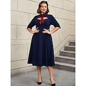 cheap Dresses-Retro Vintage 1950s Rockabilly Midi A Line Dress Flare Dress Plus Size A-Line Women&#039;s Vacation Homecoming Party &amp; Evening Adults Dress Spring &amp; Summer