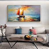 voordelige Schilderijen van landschappen-Mintura handgemaakte abstracte bost olieverfschilderijen op canvas wanddecoratie moderne scheepslandschap foto voor huisdecoratie opgerolde lijstloze ongespannen schilderij