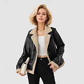 abordables Vestes en simili cuir-Femmes Veste en Similicuir Veste en Polaire Chaud Fermeture éclair Avec Poches Boutons ancien Mode Occasionnel Uni Rue Occasionnel Tenue quotidienne Court Revers Cranté Coupe régulière manche longue