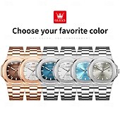 abordables Montres à quartz-OLEVS Femmes Hommes Montre à quartz Luxe Grand cadran Mode Affaires Lumineux Calendrier IMPERMÉABLE Bracelet en acier inoxydable Suivre