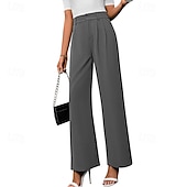 economico gamba larga e vita alta-Per donna Gamba larga Pantaloni Eleganti Streetwear Casual Lunghezza intera Naturale Semplice Elastico in vita Confortevole All&#039;aperto Vacanza Ferie Marrone rossastro Rosso violaceo Cenere Grigio