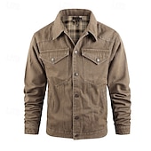 abordables Vestes Cargo-Homme Veste Légère Veste Décontractée Veste en Jean Vacances Quotidien Avec Poches Automne Hiver Uni Mode Classique Revers Régulier Noir Marron Vert Bleu de minuit Bleu clair Veste