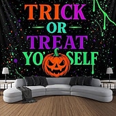 cheap Halloween Wall Tapestries-Halloween Blacklight Tapestry witch UV Reactive Glow in the Dark Forest Trippy Mountain Misty Graveyard Ghost Hanging Tapestry Wall Art Mural for Living Room Bedroom