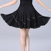preiswerte Kleidung für lateinamerikanische Tänze-Lateinischer Ballsaal-Übungsrock für Damen – Cha-Cha/Rumba/Jitterbug-Dreischritt-Tanz-Halbrock, ausgestellte Rüschen für Square Dance &amp; Bühne