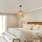 tanie Projekt: Latarnia-Lampa wisząca w stylu rustykalnym vintage, metalowa pleciona lina, splot bambusowy, wysokość 25 cm, ciepłe białe/białe światło, e26 e27, regulowany łańcuszek