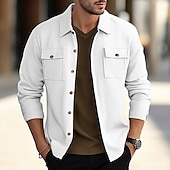 baratos Casacos &amp; Sobretudos para Homem-Homens jaqueta leve Jaqueta Waffle Jaqueta de Camisa Jaqueta casual Férias Diário Respirável Bolsos Primavera Outono Tecido Moda Clássico Lapela Padrão Preto Branco Vinho Verde Escuro cáqui Casaco