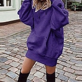 baratos Moletons forrados de fleece-Mulheres Pulôver Moletom Com Capuz Tecido Roupa de rua Casual Confortável Manga Longa Com Capuz Tops regulares Rua Feriado Para Noite Bolsos Amarelo Roxo Cinzento Outono