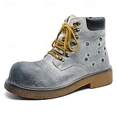 abordables Bottes de randonnée-Bottines à lacets en daim vert pour homme – chaussures de travail vintage pour l&#039;extérieur, idéales pour la randonnée automnale, le jardinage et le quotidien