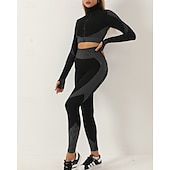 abordables Conjuntos y Monos-Mujer 2 Piezas Conjunto deportivo de yoga Conjuntos para estar en casa Otoño Retazos Bloque de color Trajes de Yoga Ejercito verde Negro Entrenamiento de gimnasio Alta cintura Secado rápido Eslático