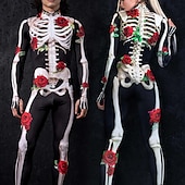 levne Kostýmy pro páry a skupiny-Lebka, kostra, cukrová lebka, body, halloween, skupinové kostýmy pro páry, celotělový kombinéza, strašidelný kostým pro pány, ženy, chlapce, děti, dospělé, představení, párty, klub, halloween,
