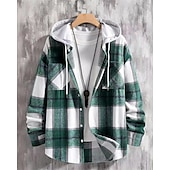 voordelige Herenjacks &amp; jassen-Voor heren Lichtgewicht jack Overhemdjack Vrijetijdsjas shacket Vakantie Dagelijks Ademend Zak Lente Herfst Ruitjes Modieus Klassiek Capuchon Normaal Wijn Rood blauw Groen Jacks