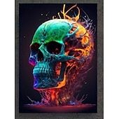 billige Halloween-abstrakt neonhodeskallefarge lerretskunst nydelig flammeplakattrykk uinnrammet stue soverom hjemmedekorasjon egnet for halloween
