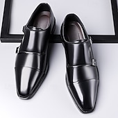 abordables Officiel-Chaussures habillées en cuir à double boucle pour homme – élégantes chaussures de soirée marron pour mariages, tenues de bureau et cérémonies