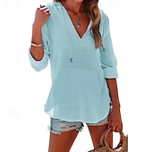 ieftine Topuri simple pentru femei-Pentru femei Cămașă Bluză Simplu Modern Casual Manșon Lung În V Topuri obișnuite Zilnic Concediu Buzunar Blush Pink Negru Alb Bleumarin Albastru celest Toamnă