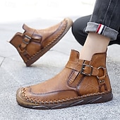 billiga Stövlar-Herr retro läderstövlar med spänne, bekväma loafers för vardagliga utflykter, bilkörning och höstmode