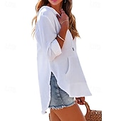 ieftine Topuri simple pentru femei-Pentru femei Cămașă Bluză Simplu Modern Casual Manșon Lung În V Topuri obișnuite Zilnic Concediu Buzunar Blush Pink Negru Alb Bleumarin Albastru celest Toamnă
