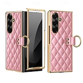 baratos Capa Samsung-telefone Capinha Para Samsung Galaxy Dobra Z 7 Dobra Z 6 Z Fold 5 Z Fold 4 Z Fold 3 Capa traseira Suporte para Alianças Proteção de corpo inteiro Retro TPU Couro PU