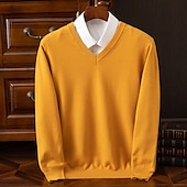 billiga tröja för män-Herr Pullover tröja Stickad tröja Ribbad Sticka Vanliga toppar Stickat Slät V-hals Mode Grundläggande Semester Dagliga kläder Kläder Höst Vinter Kamel Vin S M L