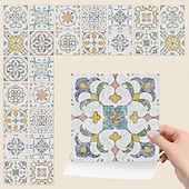 baratos Adesivos de Parede-Adesivos de azulejo estilo marroquino 24 peças, decalques de parede de PVC com película de cristal espessada, à prova d&#039;água &amp;Decoração de parede de azulejo retrô removível e à prova de óleo para