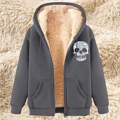 baratos Moletom com capuz de lã-Homens Full Zip Hoodie Moletom com zíper Casaco de lã Moletom de lã Adamascado Preto Vinho Vermelho Azul Com Capuz Caveiras Tecido Estampas Abstratas Zíper Bolsos Desportos e Ar livre Casual Diário