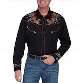 abordables chemises western pour hommes-Homme Floral Imprimés Photos Chemise Chemise Western Chemise de cow-boy manche longue Mode Design Décontractées Extérieur du quotidien Automne hiver Col rabattu Imprimer Bouton bas Noir Noir / Rouge
