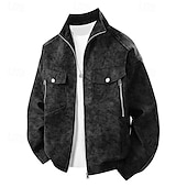 economico Giacche in Suede Sintetico-Per uomo Giacca Giacca Casual All&#039;aperto Vacanza Caldo Cerniera Tasca Autunno Inverno Semplice Moda Streetwear Colletto Mao Regolare Nero Bianco Caffè Giacca