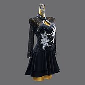preiswerte Kleidung für lateinamerikanische Tänze-Latein-Tanzkleid mit Strasssteinen für Damen, Performance-Training, langärmlig, Rumba, Salsa, Cha-Cha, Bühnentanzbekleidung, Kostüme
