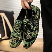economico Scarpe Casual Slip-On-scarpe slip-on ricamate nere e verdi da uomo – scarpe casual eleganti con design floreale, adatte per feste e occasioni alla moda
