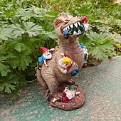 Недорогие Садовый декор-Статуэтка гнома, хватающего динозавра, из смолы, забавное украшение в виде садового гнома для двора или дома, креативный подарок из смолы для любителей динозавров и декора сада