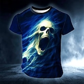 お買い得  ハロウィンTシャツ-Halloween 男性用 スカル 3D印刷 3D Tシャツ 半袖 Tシャツ 3Dプリント クルーネック シャツ 誇張された デザイナー ホラー パーティー ストリート カジュアル イエロー ブルー オレンジ 夏 春 オールシーズン 衣類 S M L XL XXL XXXL
