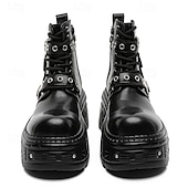 economico Stivali da motociclista-stivali da combattimento con fibbia a rivetto nera da uomo – stivaletti allacciati con plateau gotico per concerti, stile motociclista ed eventi punk