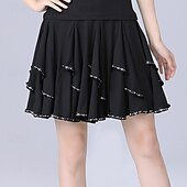 preiswerte Kleidung für lateinamerikanische Tänze-Lateinischer Ballsaal-Übungsrock für Damen – Cha-Cha/Rumba/Jitterbug-Dreischritt-Tanz-Halbrock, ausgestellte Rüschen für Square Dance &amp; Bühne