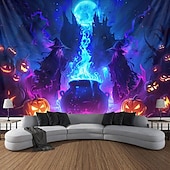 cheap Halloween Garage Door Cover-Halloween Blacklight Tapestry Witch Castle UV Reactive Glow in the Dark Forest Trippy Mountain Misty Graveyard Ghost Hanging Tapestry Wall Art Mural for Living Room Bedroom