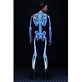 abordables Déguisements de couple et de groupe-Combinaison squelette tête de mort pour Halloween, costumes de groupe pour couples, combinaison intégrale, costume effrayant pour hommes, femmes, garçons, enfants, adultes, performance, fête, club,